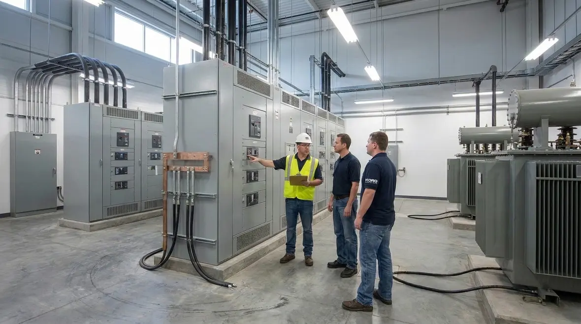 Technician testing continuity of NEC feeder equipment grounding conductor