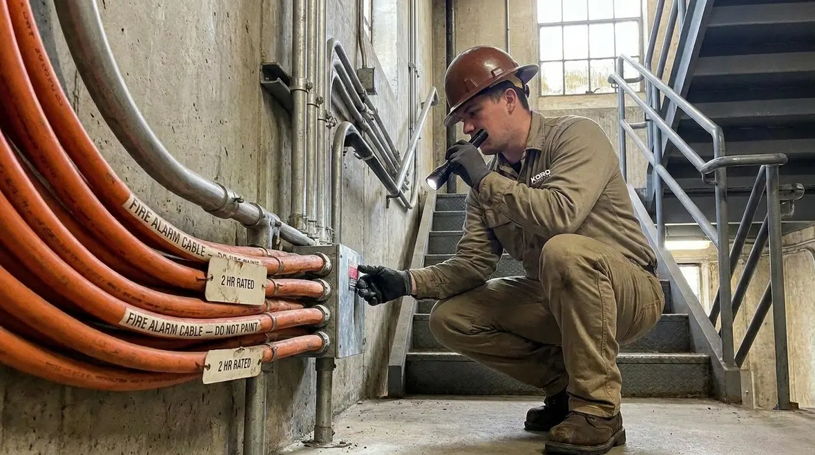 Protected conduit routes serving exit stair towers