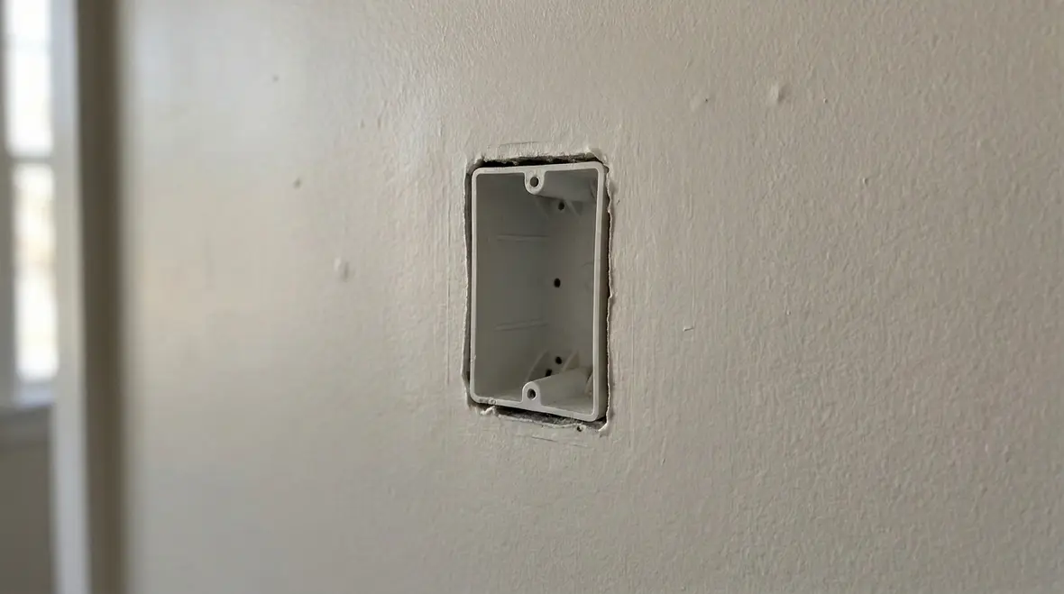 Commercial electrician installing NEC flush device boxes in a finished wall