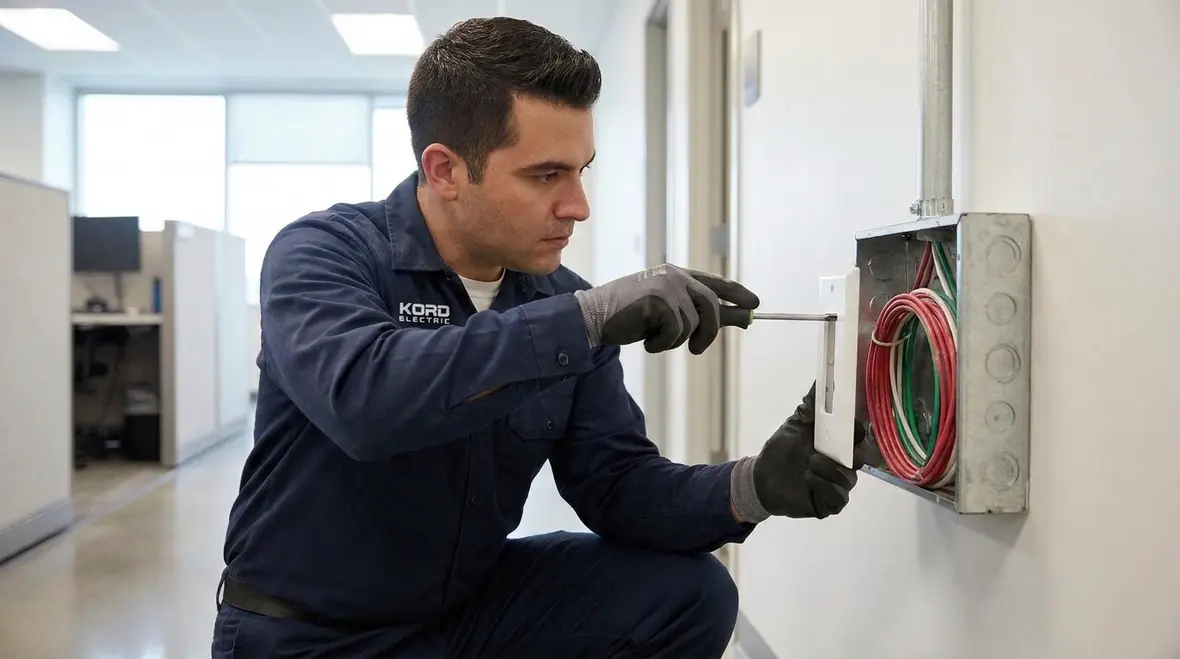 Electrician leaving proper free conductor length at an outlet box