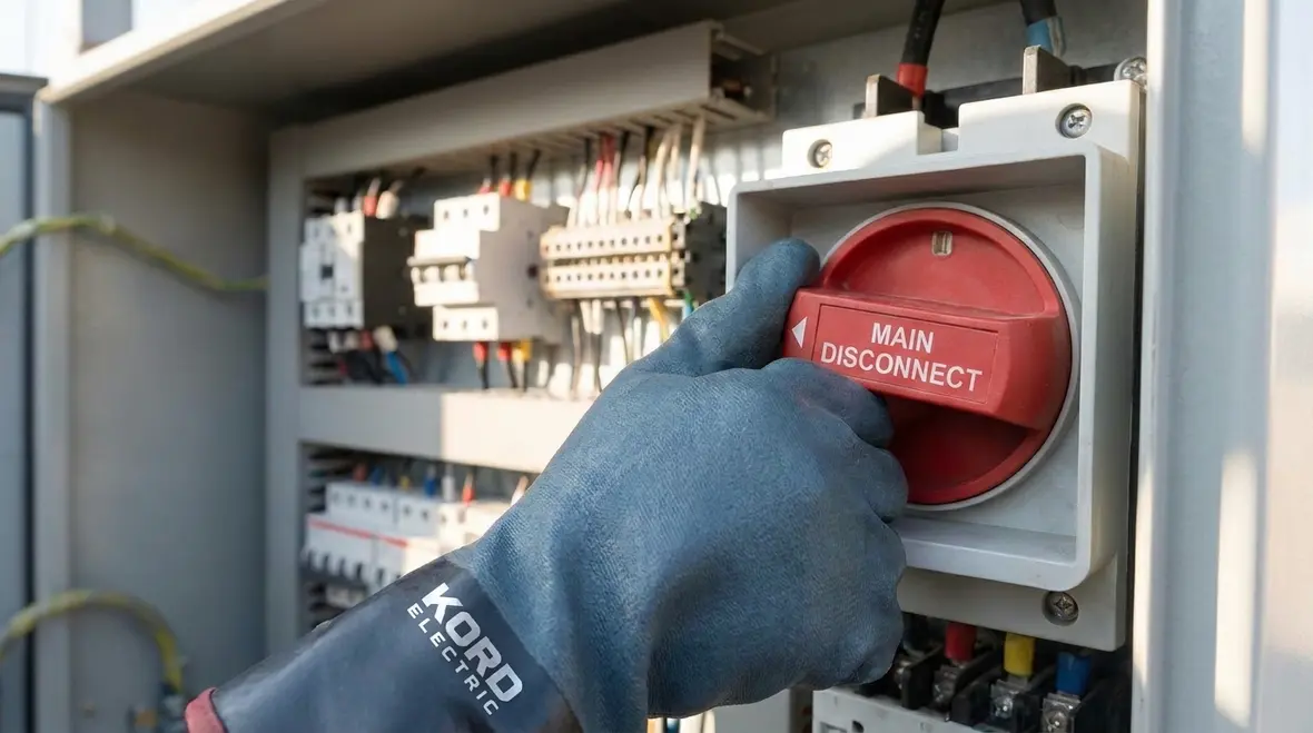 Commercial fuse panel showing NEC-compliant disconnecting means layout