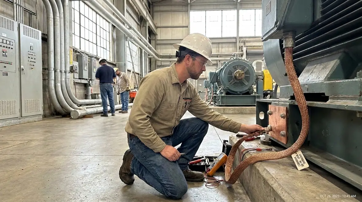 Clean surfaces grounding connection prepared in accordance with NFPA 70 250.12