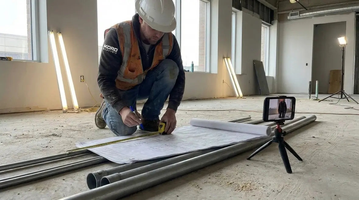 Technician installing grounding electrode conductors in an industrial facility