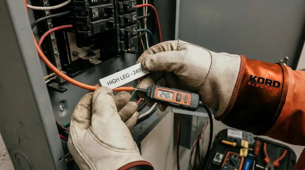Durable high leg labels installed on industrial electrical equipment
