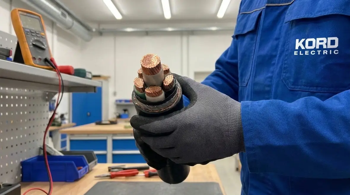 Technician verifying high voltage conductor installation in the field
