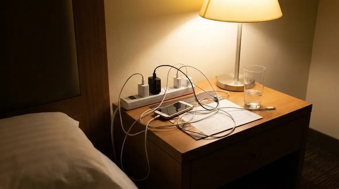 Hotel guest room showing compliant NEC receptacle layout