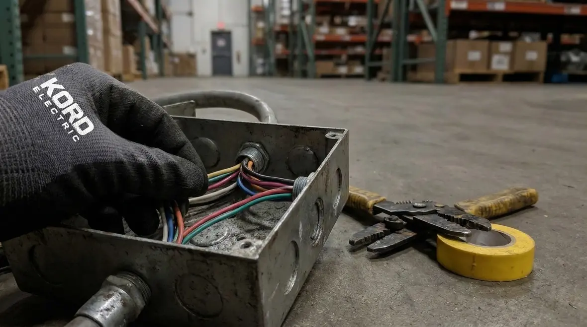 Technician applying NEC wiring identification and workmanship standards
