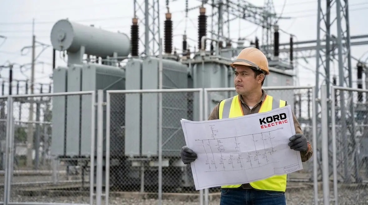 Kord Electric technicians planning a 2 kV NEC service disconnect strategy