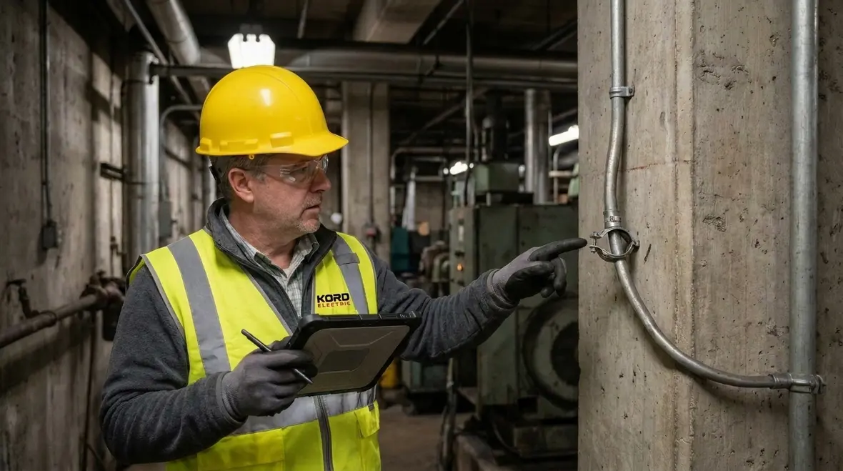 Technician reviewing NEC installation limitations explained for NFPA 70 Section 300.4