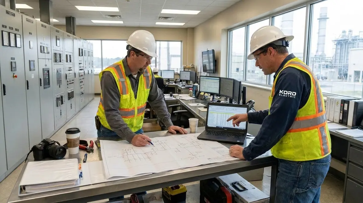Engineers grouping loads by function for NEC calculation in a plant