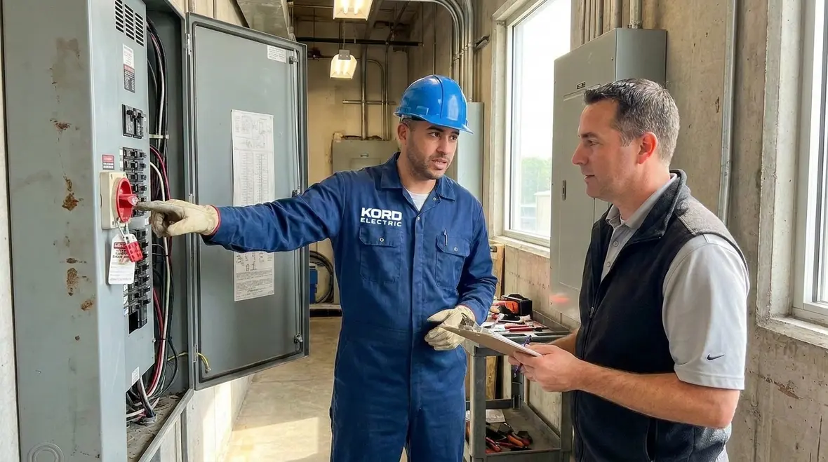 Electrician applying lockout device to a NEC-compliant disconnect