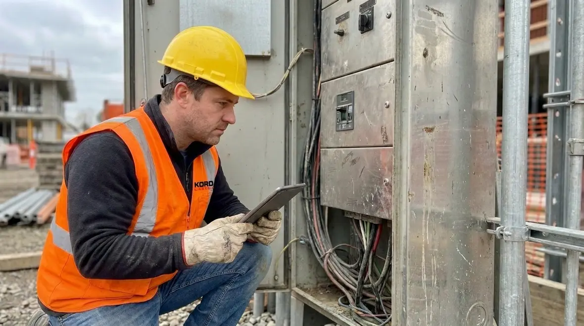Electrician reviewing NEC load calculations for a commercial service