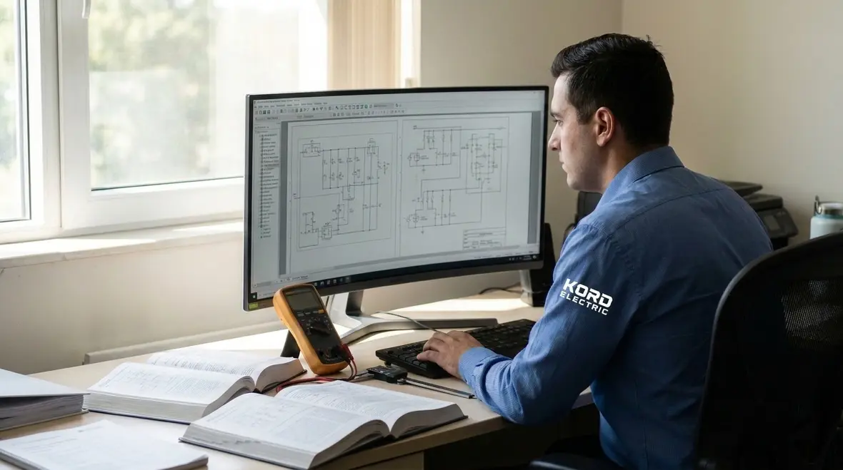 Engineer reviewing NEC general load calculation rules against building plans