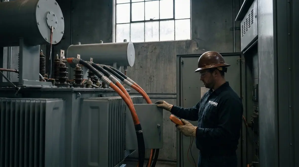 Technicians reviewing NEC medium voltage cable safety requirements