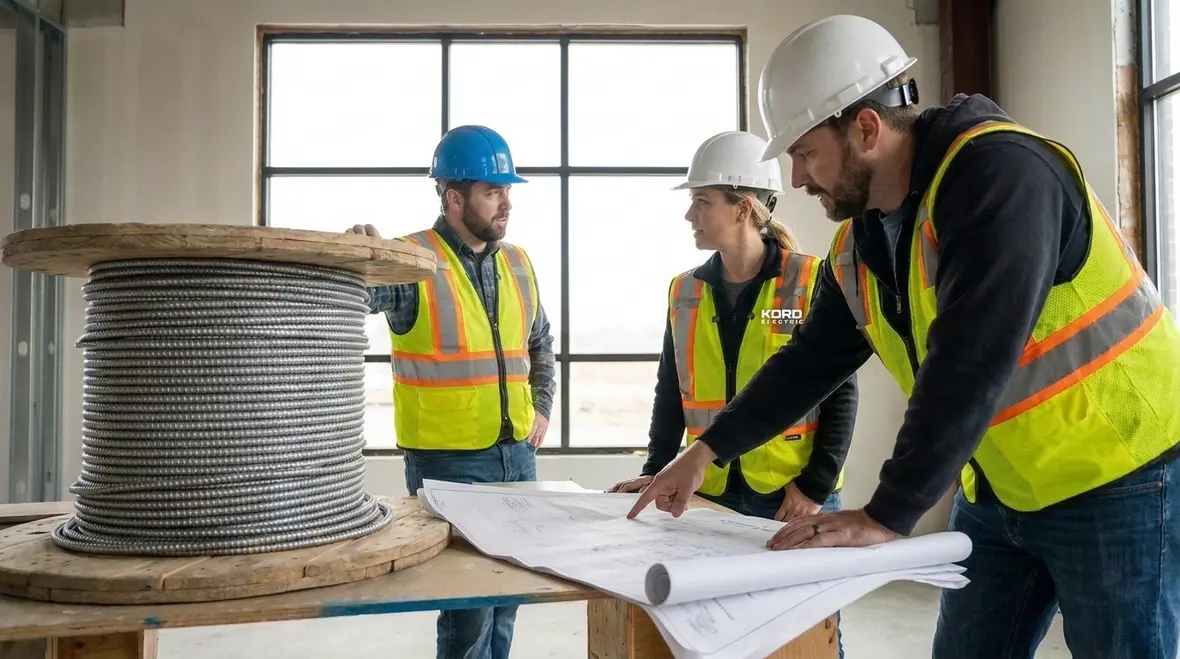 Electrician reviewing NFPA 70 metallic sheathed cable plans