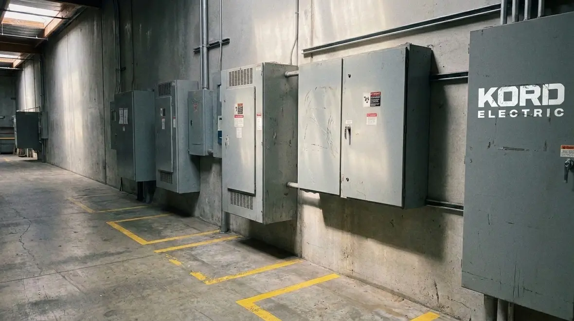 Industrial service equipment room with NEC-compliant cabinet and meter socket enclosures