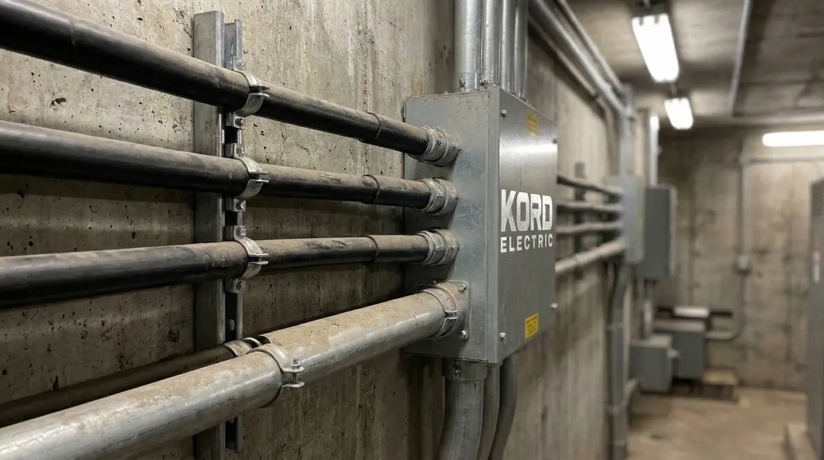 Technician inspecting NEC 2 kV high voltage service terminations