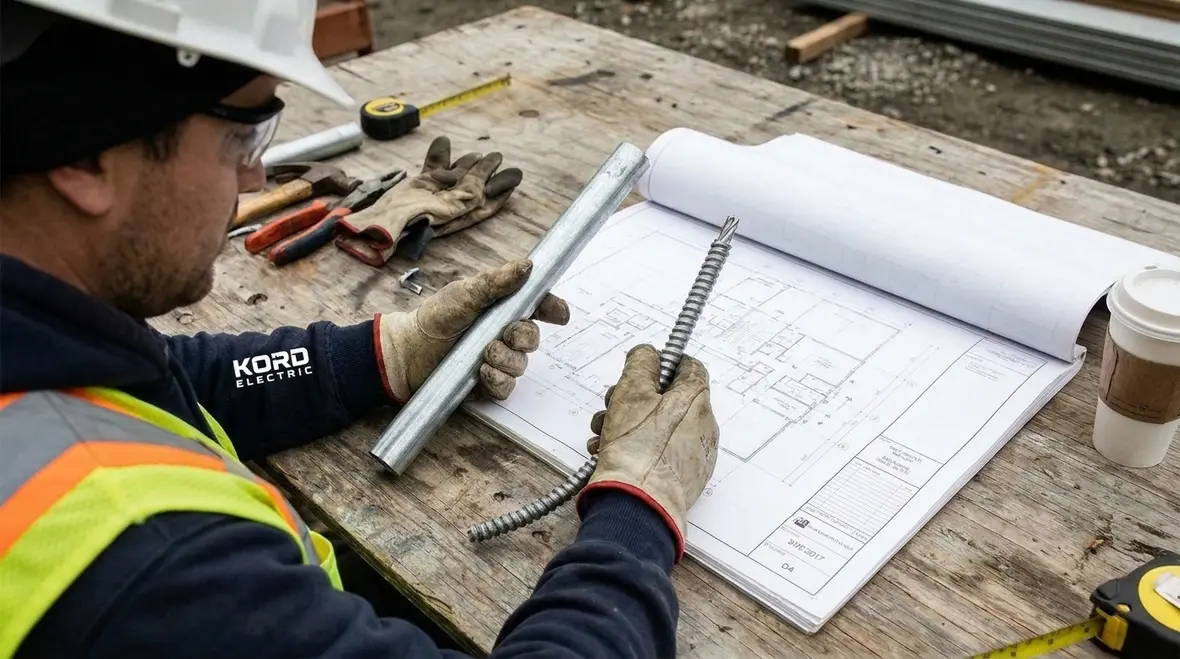 Electrician comparing conduit and cable systems for NEC-compliant service entrances
