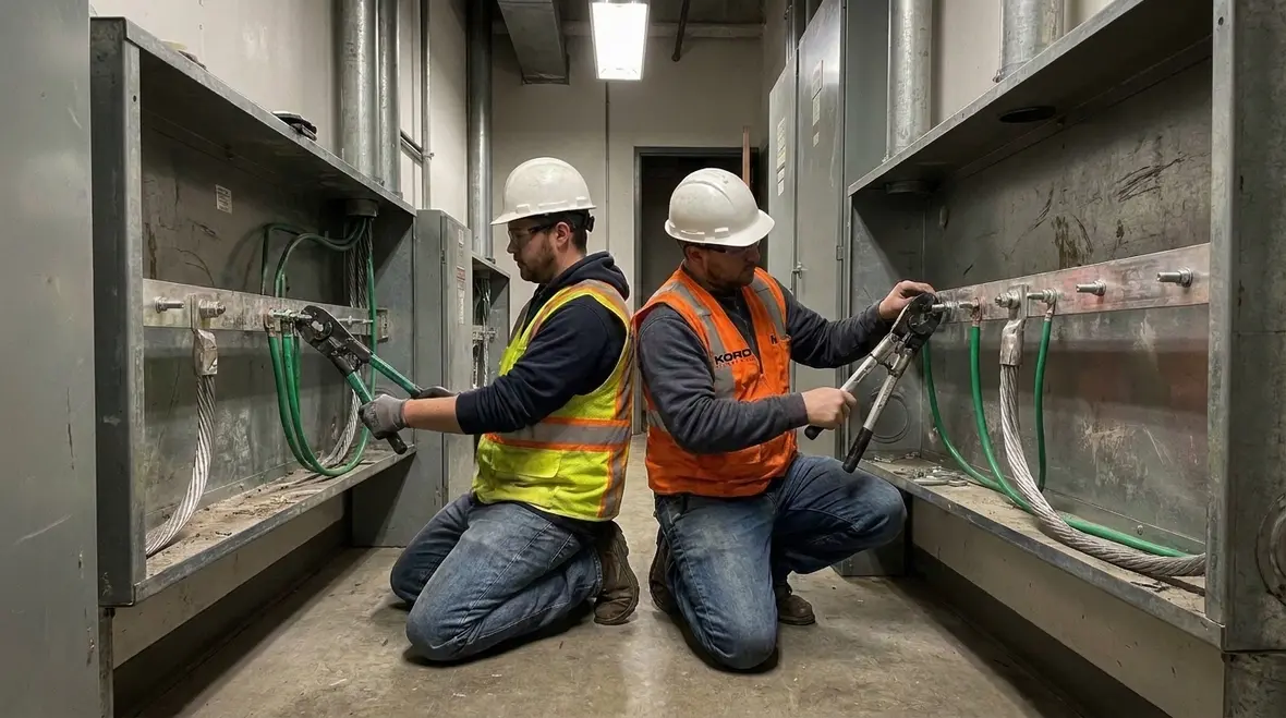 Kord Electric team reviewing multiple circuit grounding layout in a commercial facility
