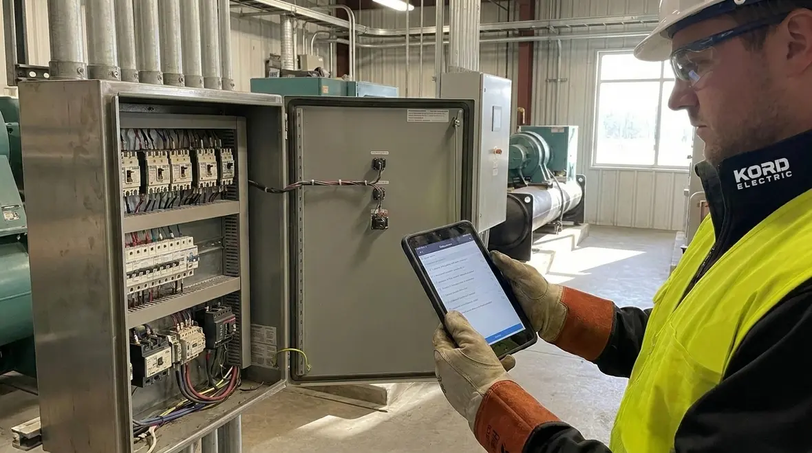Technician mapping NEC equipment requiring servicing to disconnects
