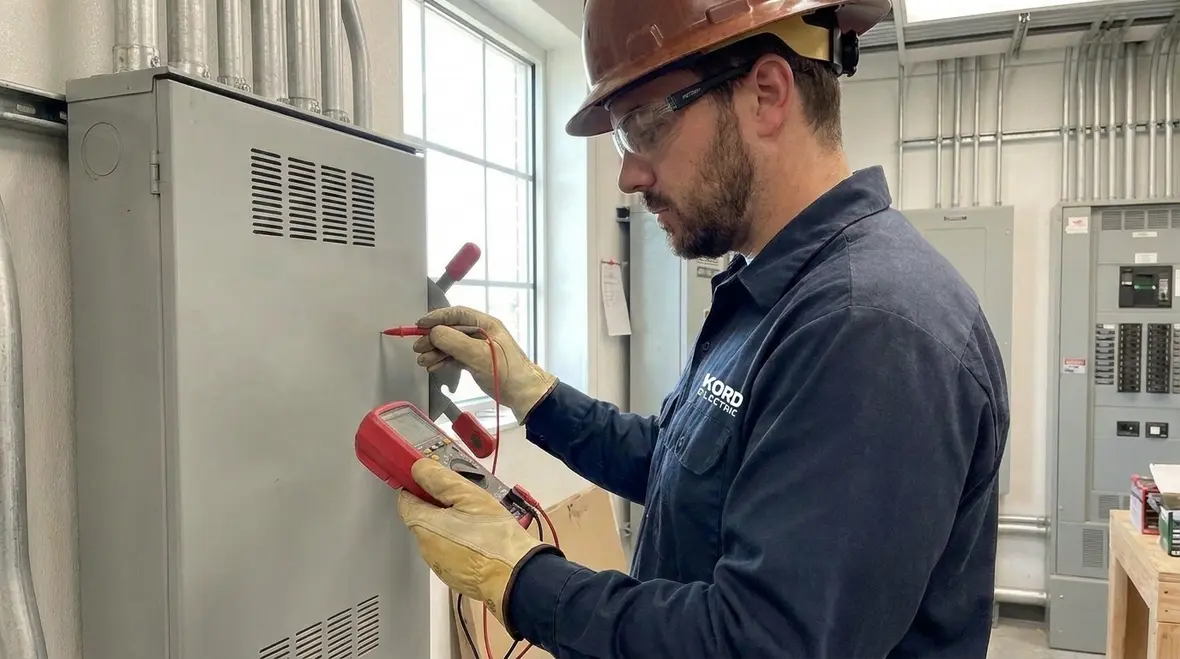 Electrician reviewing NFPA 70 Section 265.63 servicing disconnects layout