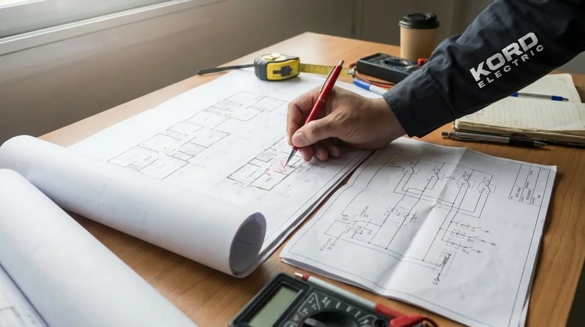 Technician reviewing NEC dwelling minimum unit load calculations
