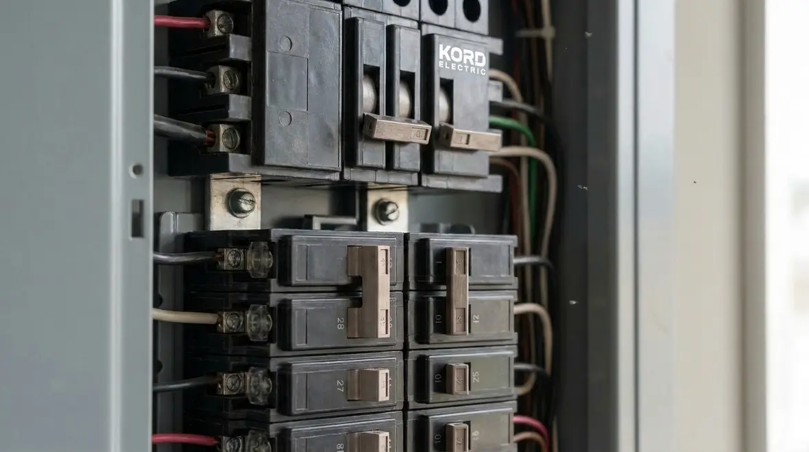 Close-up of NEC nontamperable circuit breaker settings secured against casual adjustments