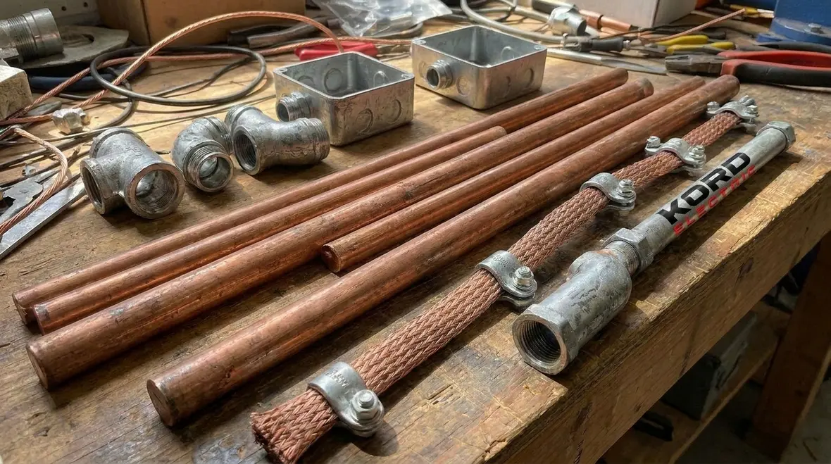 Close up of corrosion resistant grounding and bonding connection hardware