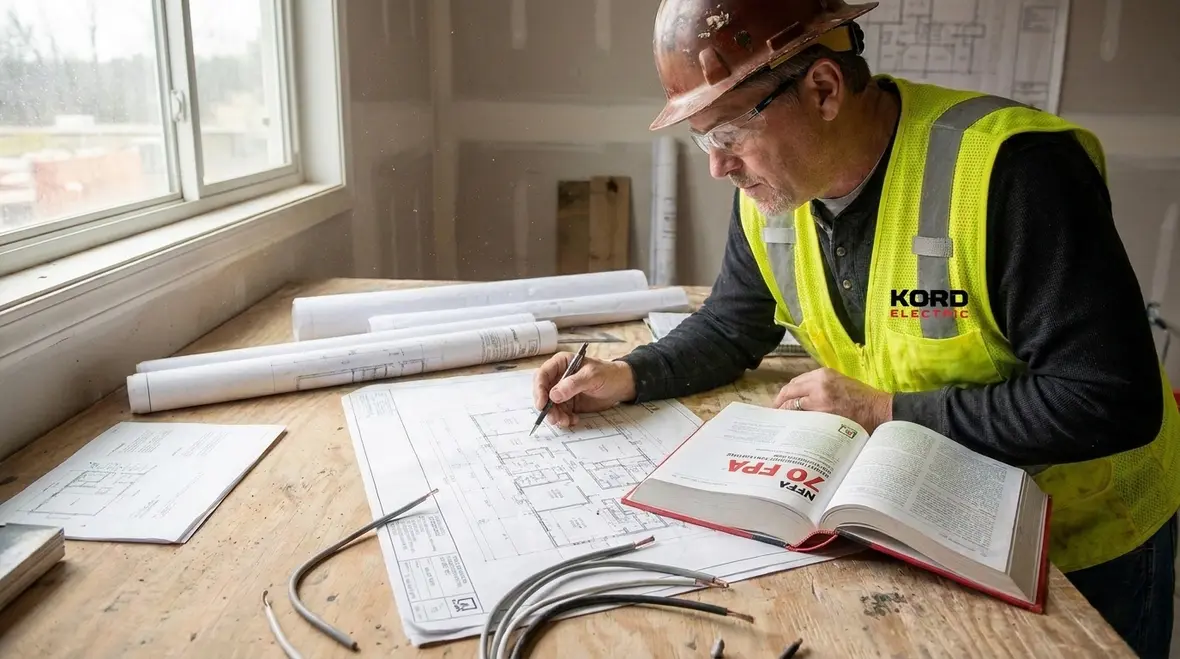 Engineer reviewing NEC hotel motel occupancy load tables for a hospitality project