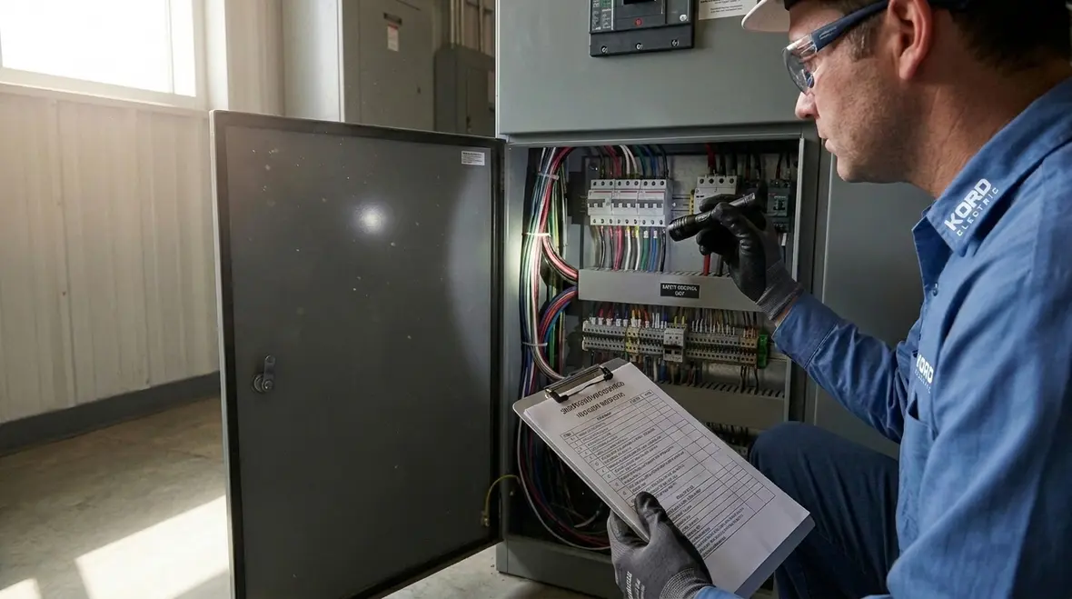 Control room operators reviewing electrical shutdown procedures