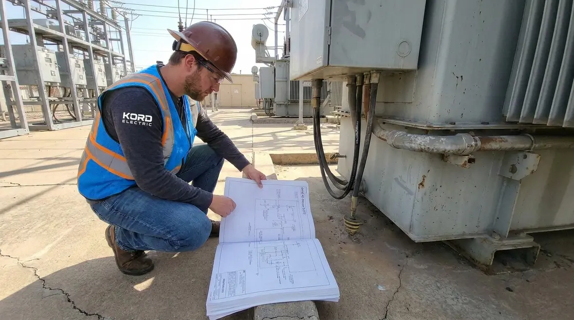 Technician checking NEC bonding conductors on metal enclosures over 250 volts