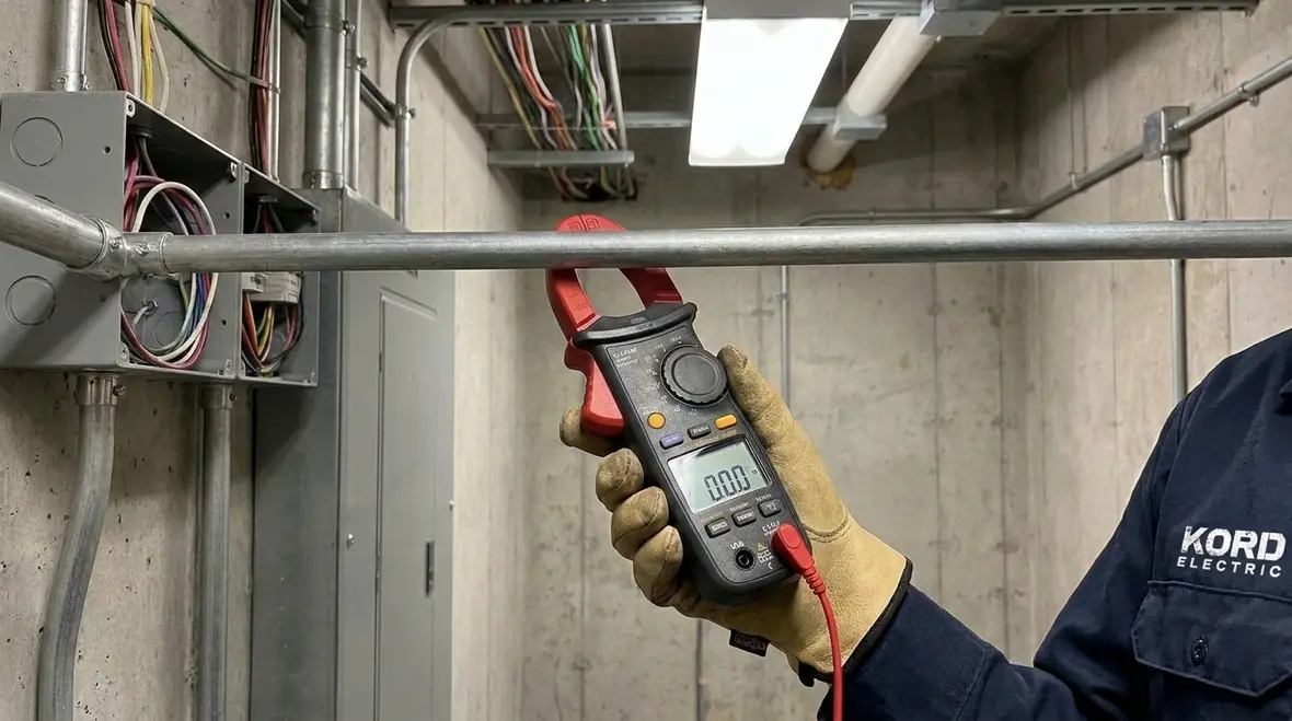 Bonding continuity testing on 2 kV enclosures in an electrical room