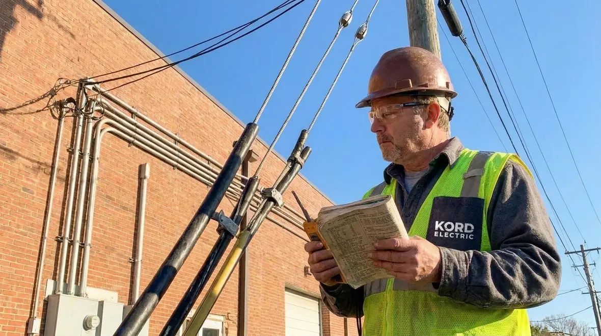 Technician evaluating NEC outside conductor size and thermal conditions