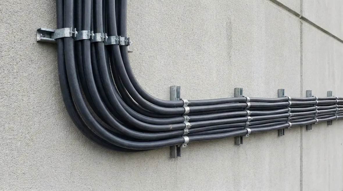 Exterior NEC multiconductor cable installation on a commercial building