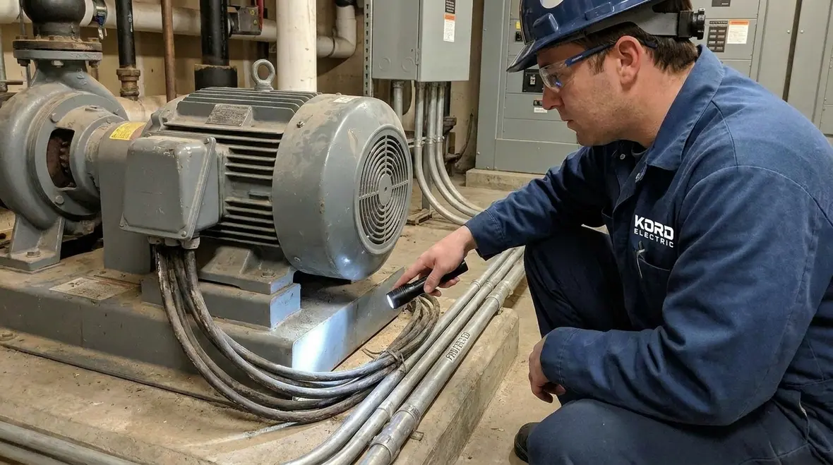 Technician reviewing NFPA 70 Section 110.8 permitted wiring methods in a commercial electrical room