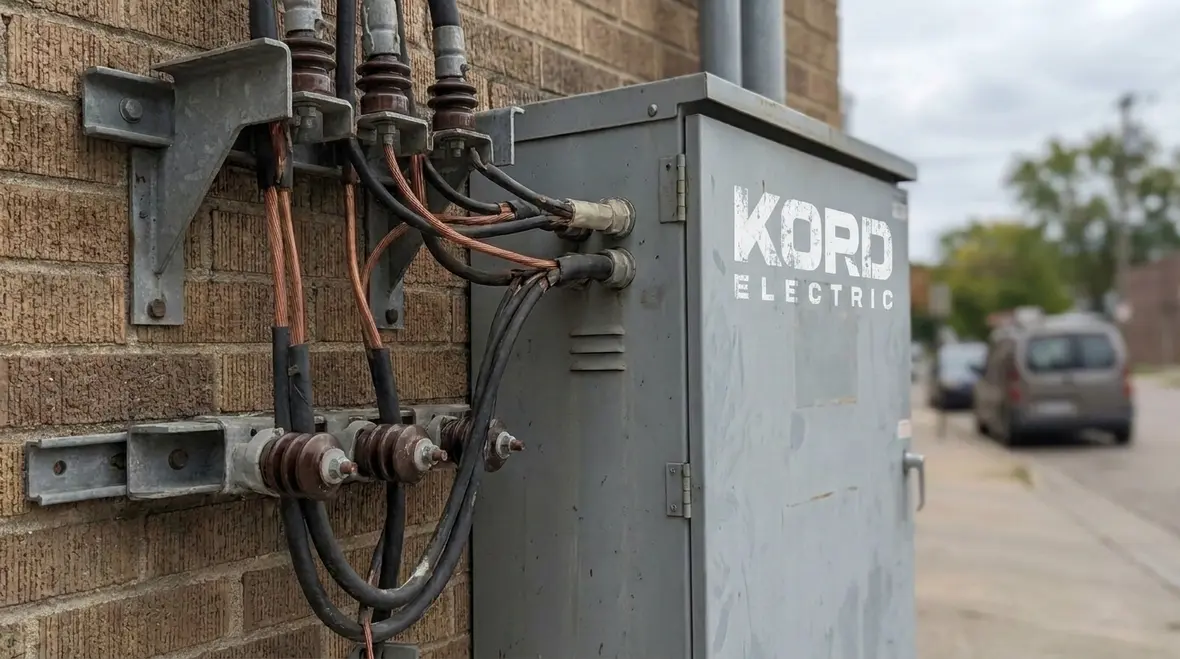 High voltage open conductor support on commercial facility service structure