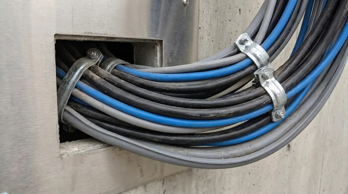 Protected and supported conductors routed around an access opening