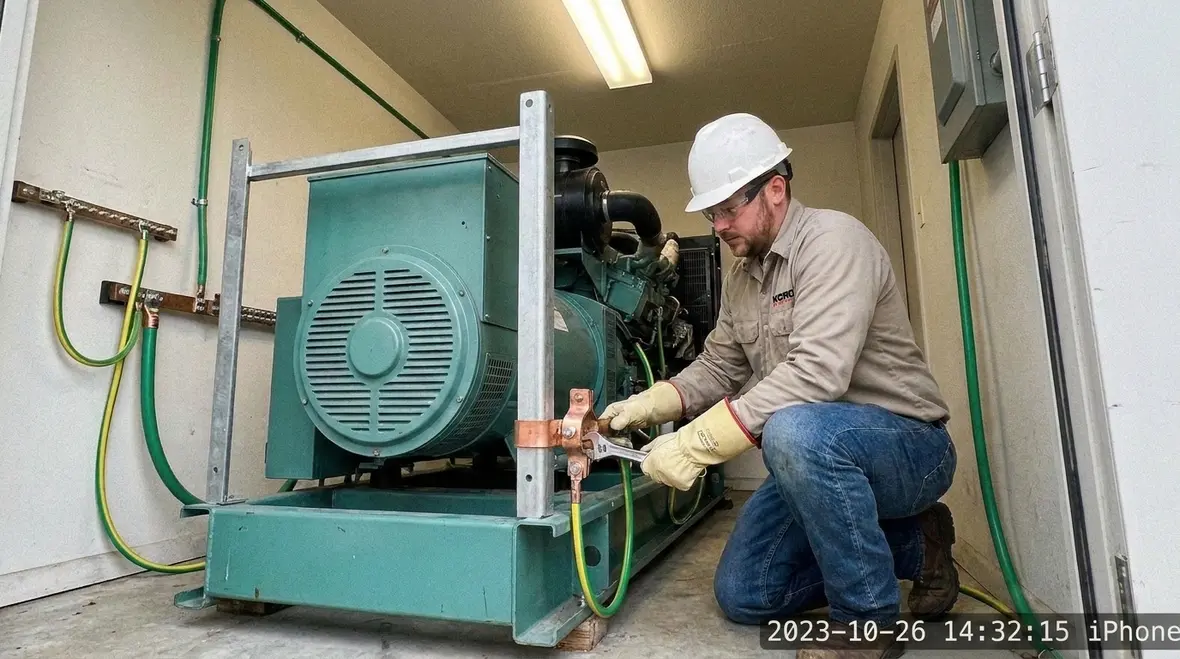 Grounding conductor sizing and routing for commercial generator installations