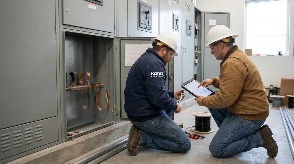 Electrician verifying NEC bonding continuity in a commercial raceway and enclosure