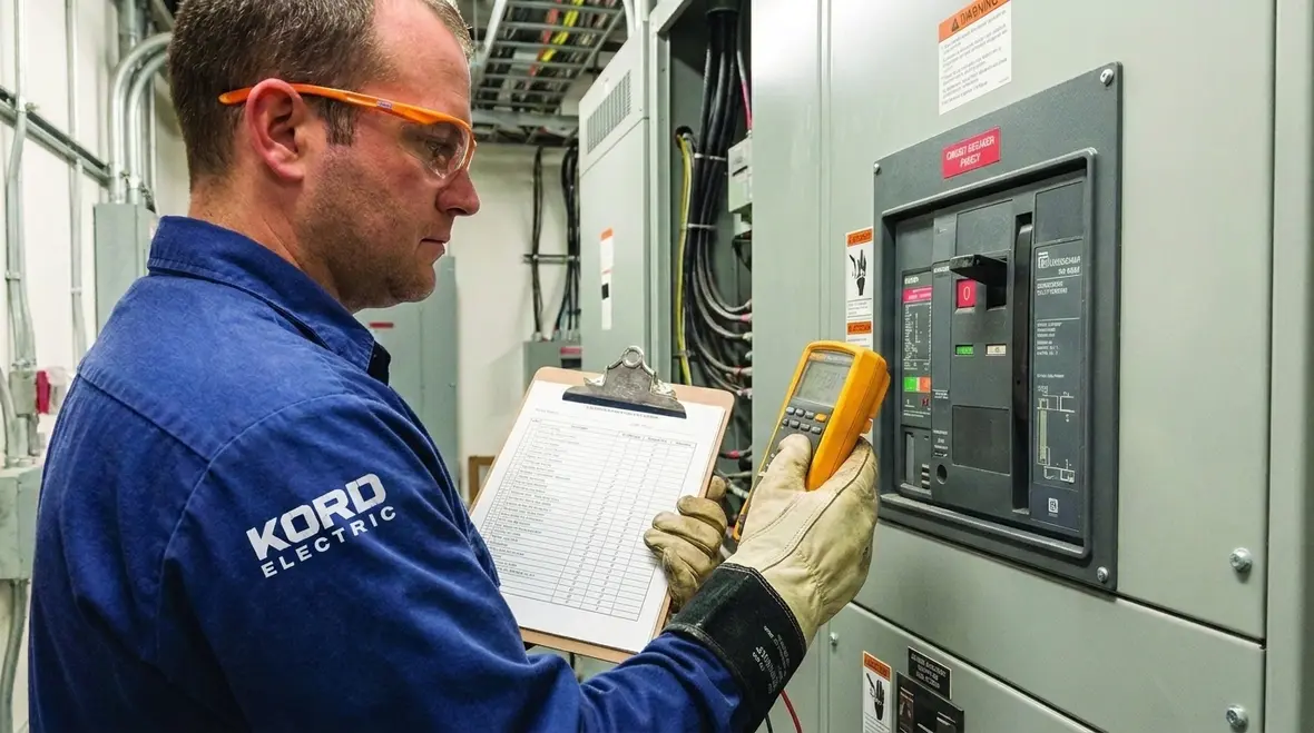 Kord Electric technician documenting branch circuit verification steps for NEC compliance