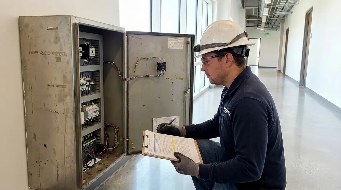 Commercial electrical room with reconditioned switchgear evaluated to NEC standards