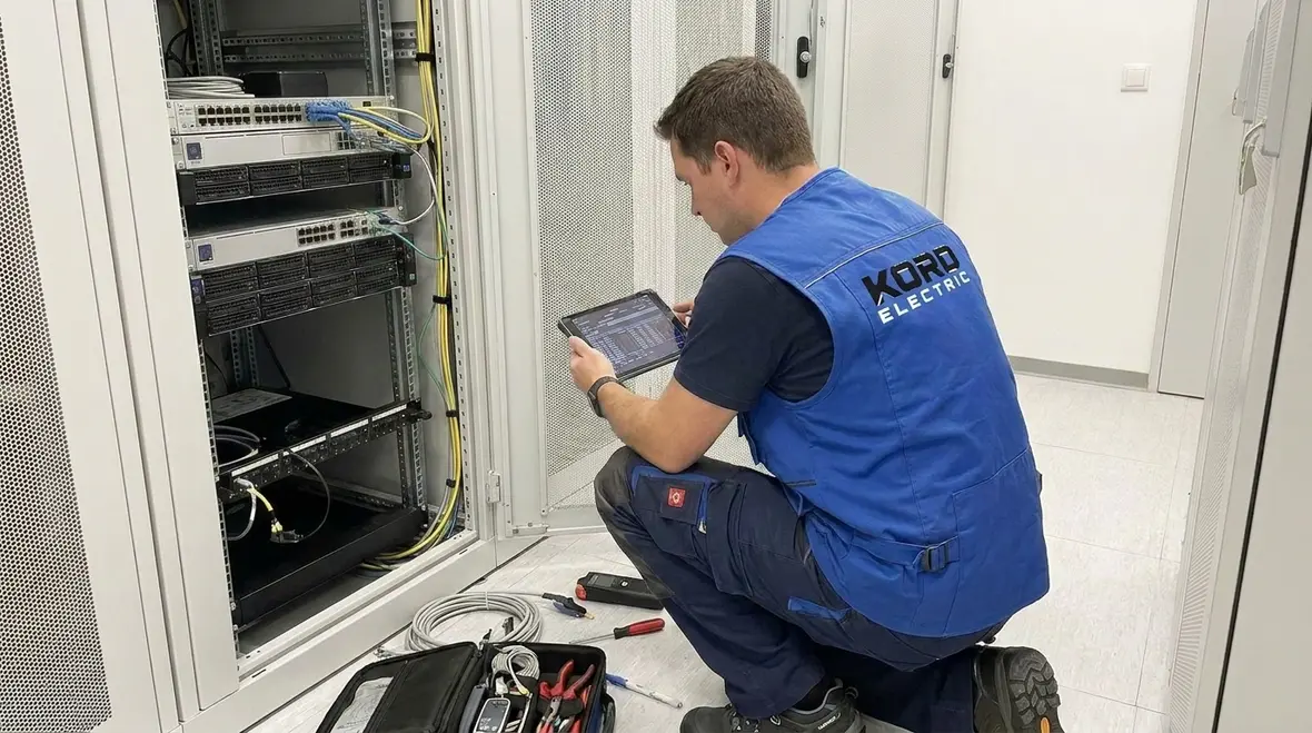 Technician reviewing NEC remote control circuit installation in an industrial facility