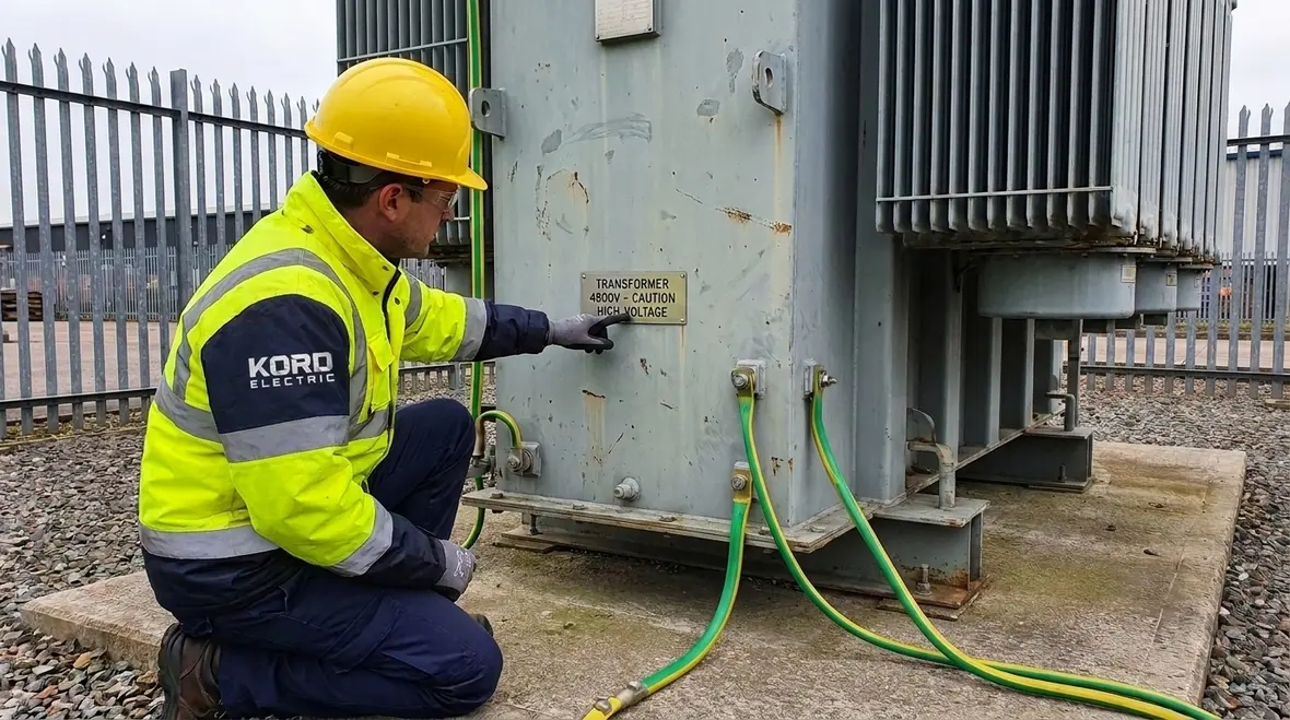 Technicians reviewing an NEC separately derived 2 kV system layout