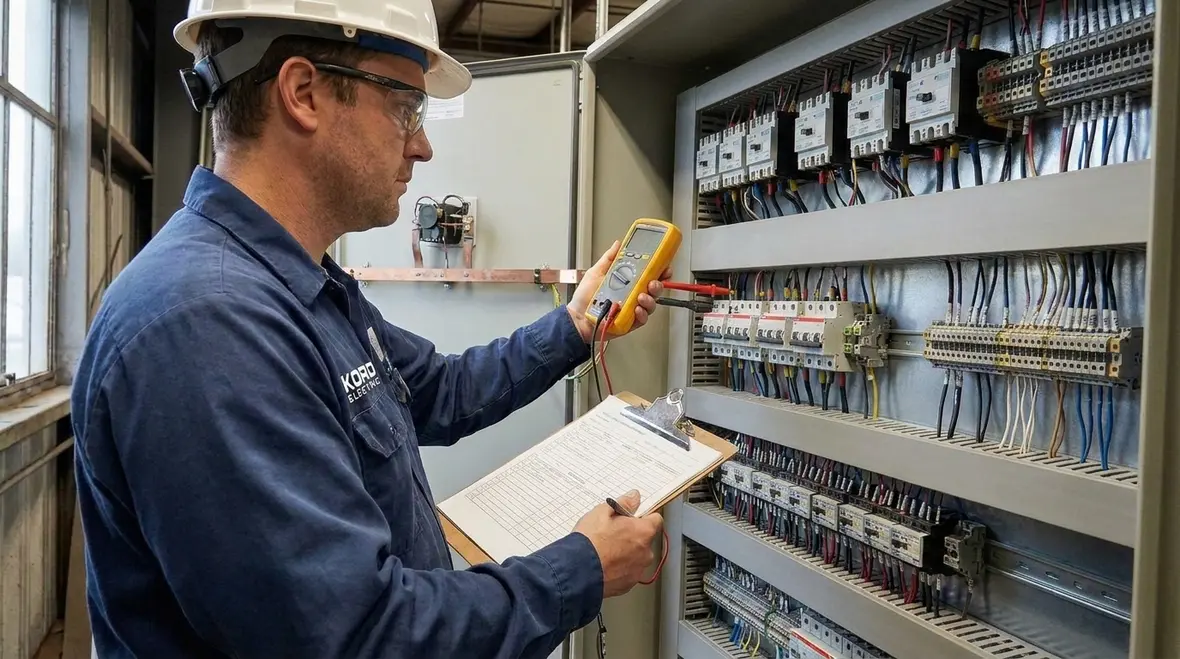 Inspection of bonding and grounding connections in commercial electrical room