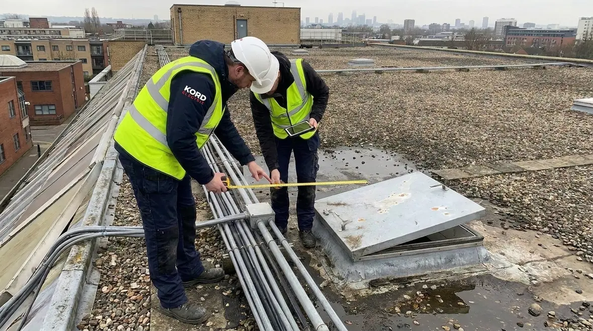 Service conductors near roof edges creating potential NEC clearance violations