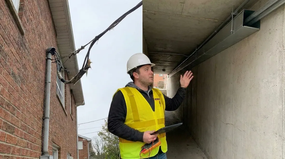 Technicians verifying NEC-compliant service entrance conductor insulation