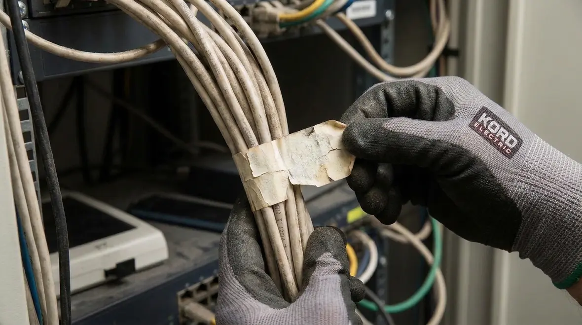 Technician reviewing NEC USE cable marking on commercial installation