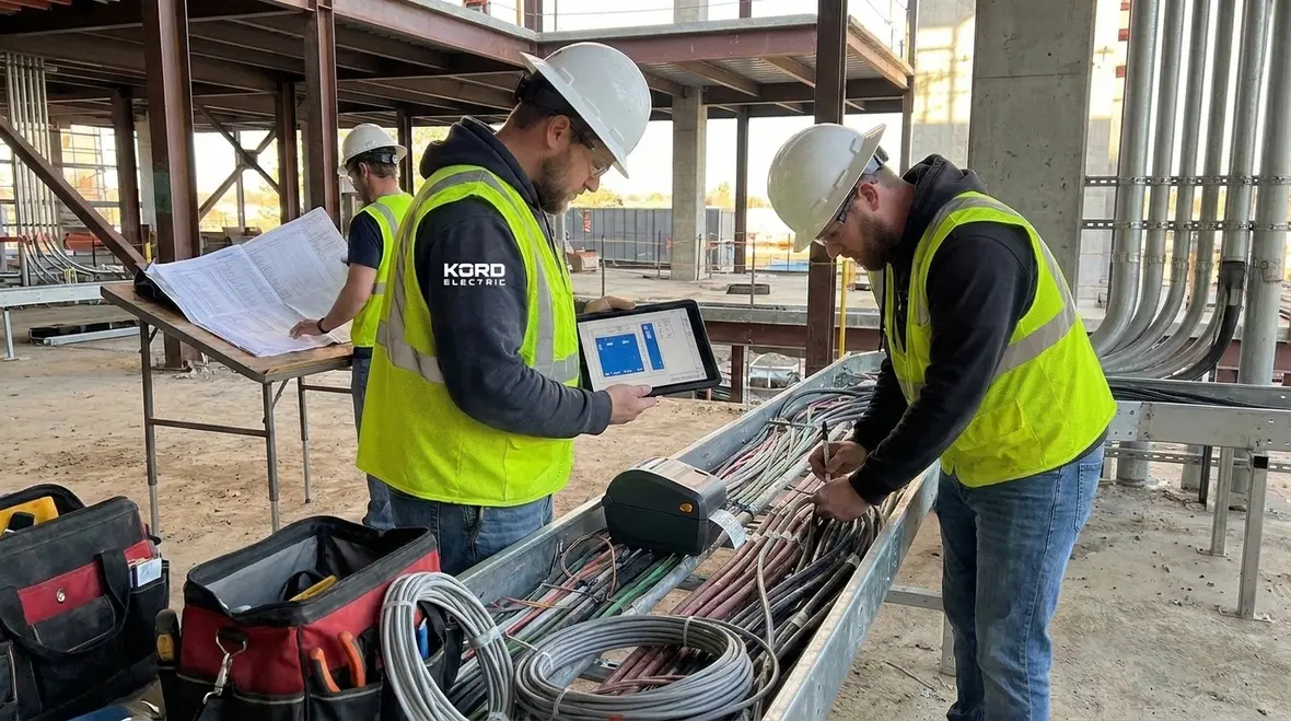 Kord Electric team coordinating NEC cable markings with facility documentation