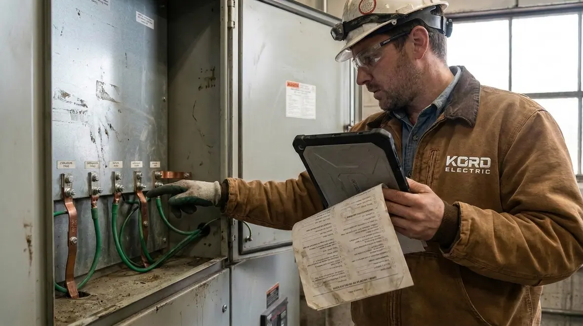 Technicians inspecting equipment grounding conductor terminations above 2 kV