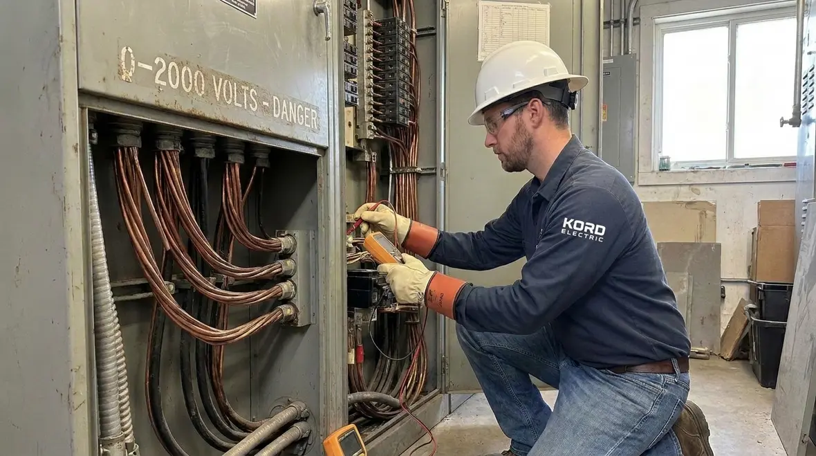 Commercial electrician reviewing NEC ampacity 0 to 2000 volts conductor tables